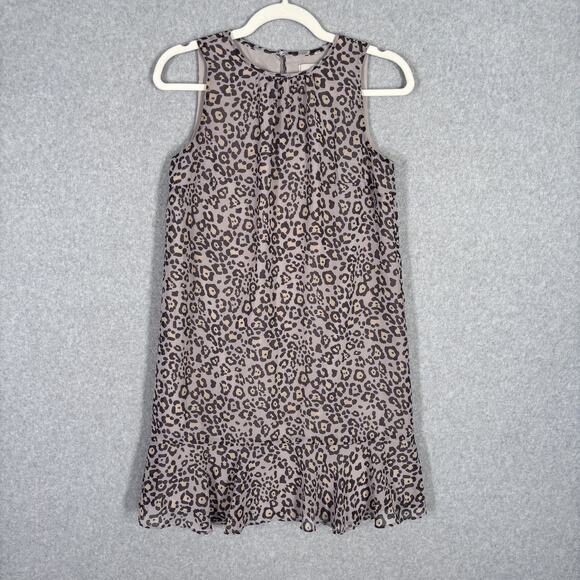LOFT Dress XS Tiered Leopard Ruffle Hem Animal Print Preppy Twee Neutral Resort - Picture 1 of 12